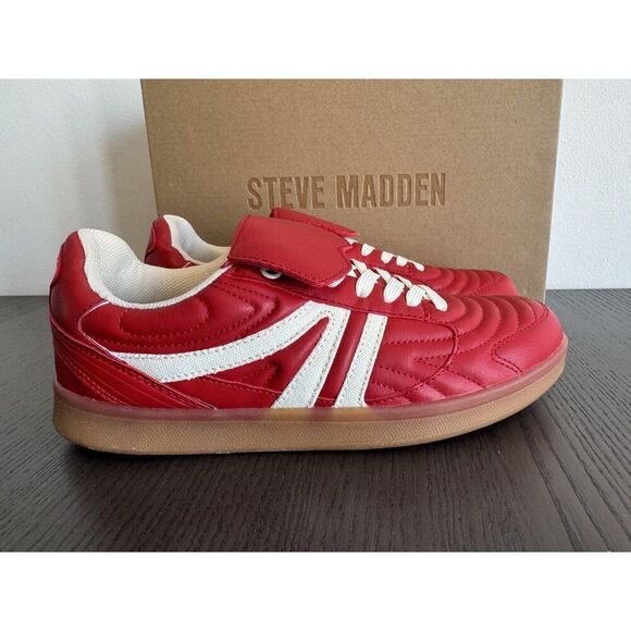 STEVE MADDEN MADRID Low top Sneakers NIB 7.5 Women’s Shoes Red Retro - Picture 2 of 7